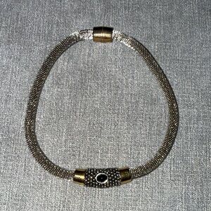 Elegant Vintage Gold and Silver Mesh Necklace Choker with Magnetic Clasp